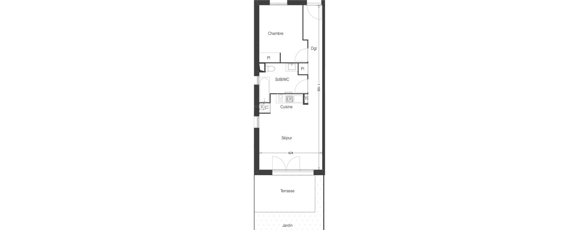 Appartement T2 de 45,20 m2 &agrave; Cugnaux Centre