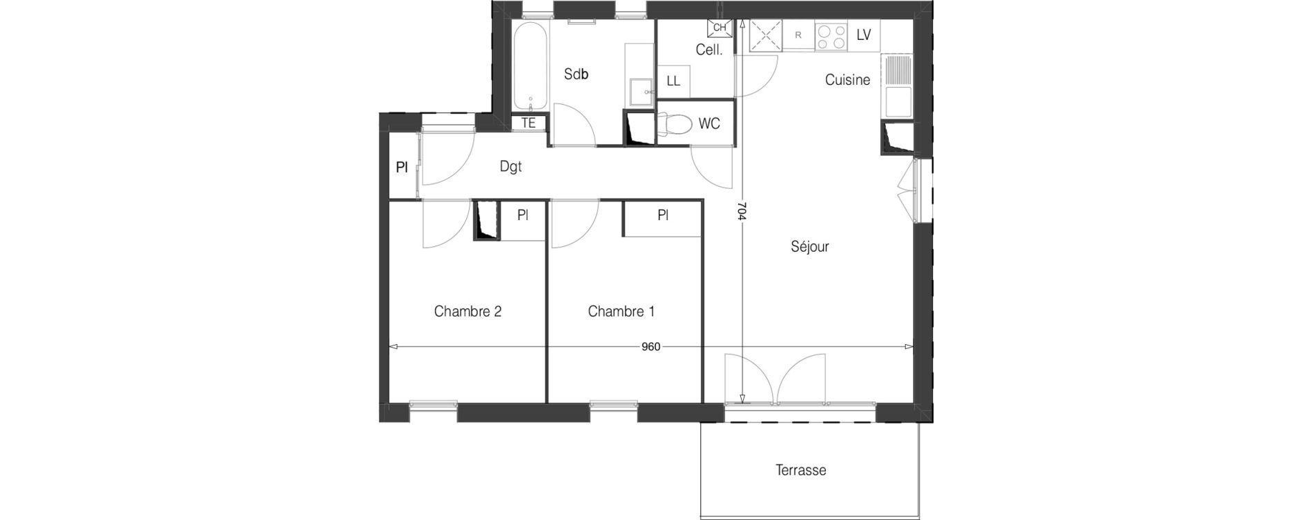 Appartement T3 de 60,30 m2 &agrave; Cugnaux Centre