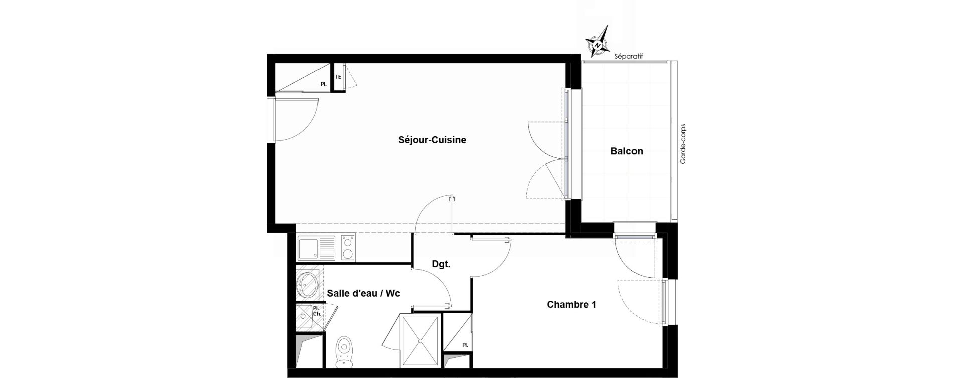 Appartement T2 de 45,37 m2 &agrave; Cugnaux Centre