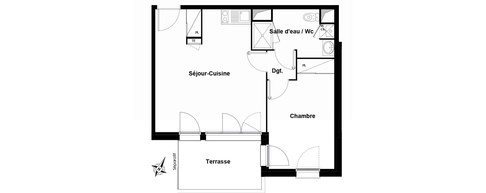 Appartement T2 de 44,49 m2 &agrave; Cugnaux Centre