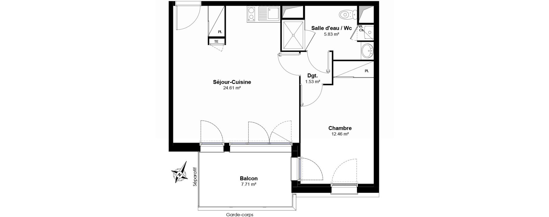 Appartement T2 de 44,43 m2 &agrave; Cugnaux Centre