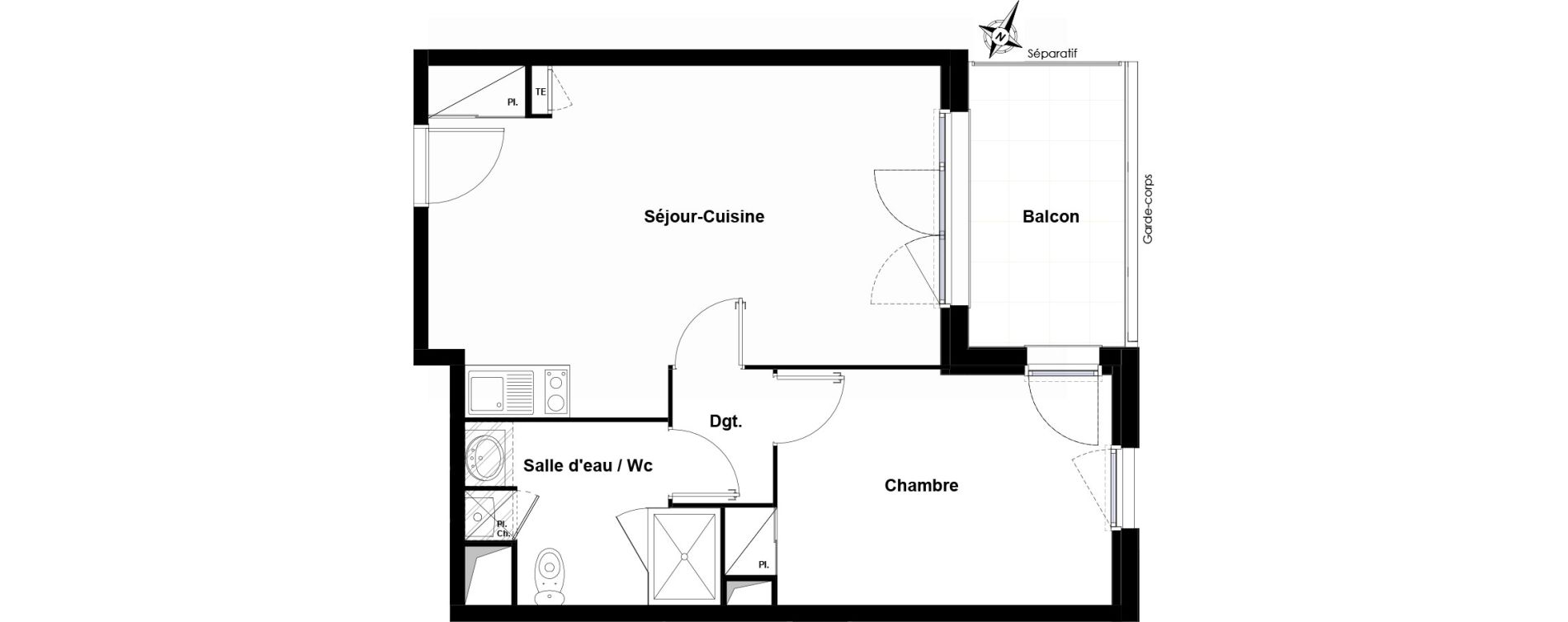 Appartement T2 de 45,37 m2 &agrave; Cugnaux Centre