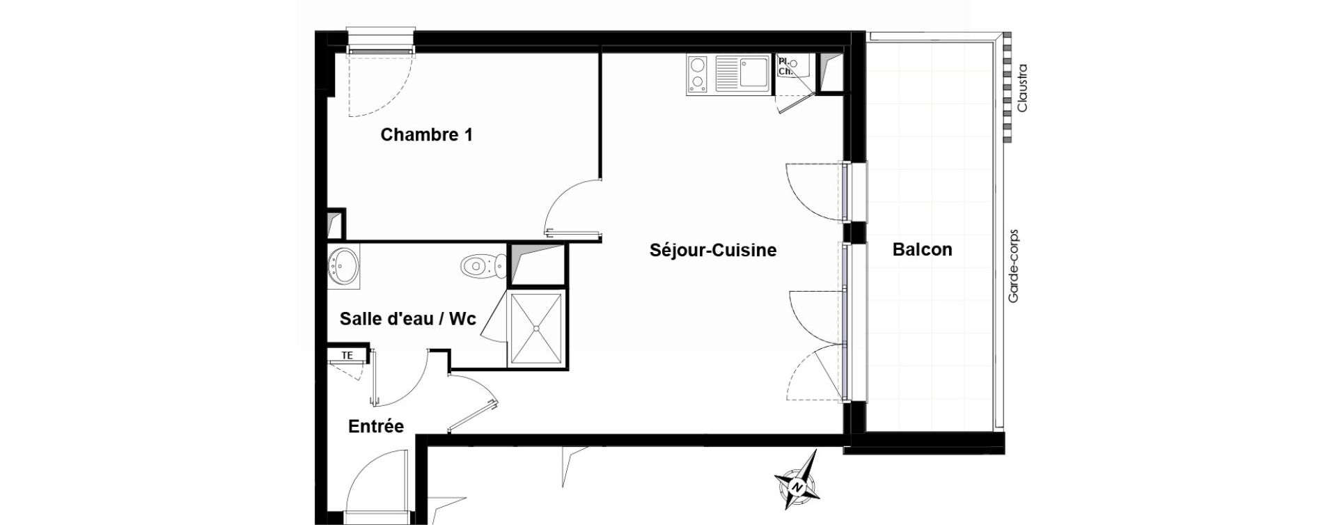 Appartement T2 de 45,25 m2 &agrave; Cugnaux Centre