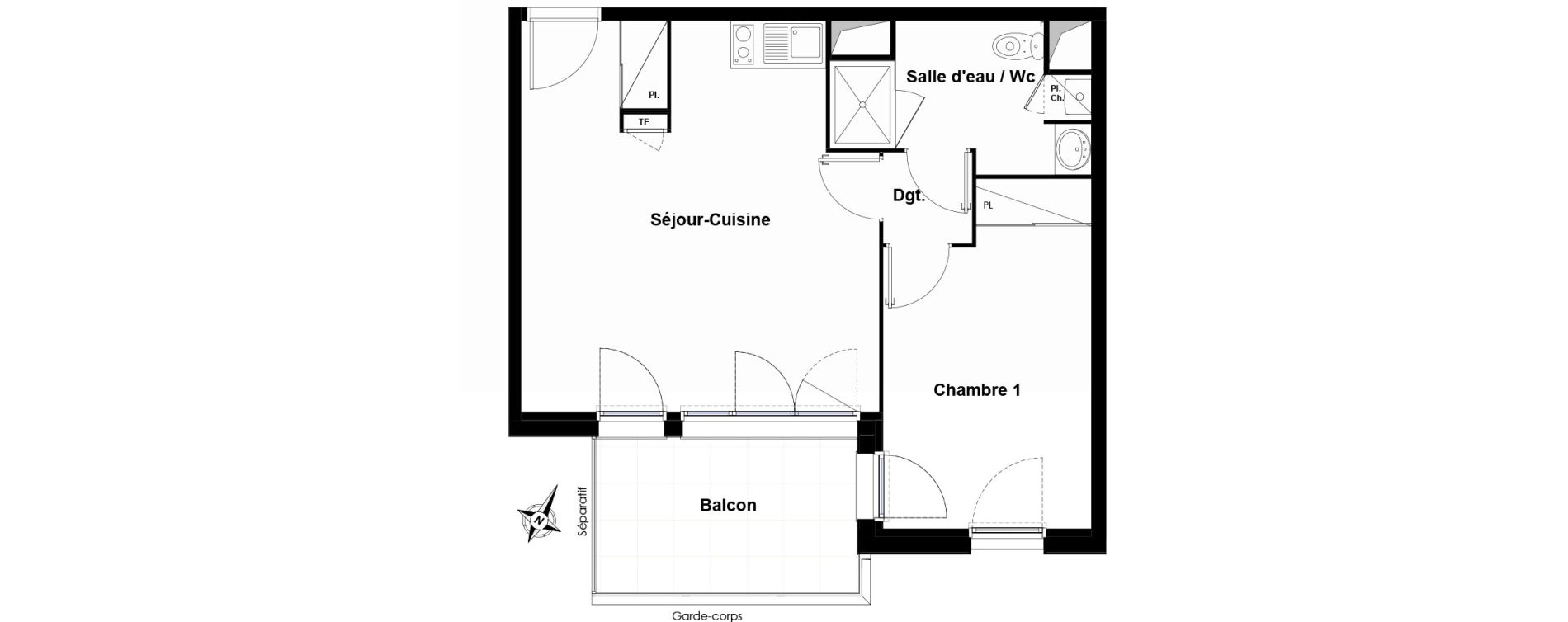 Appartement T2 de 44,49 m2 &agrave; Cugnaux Centre