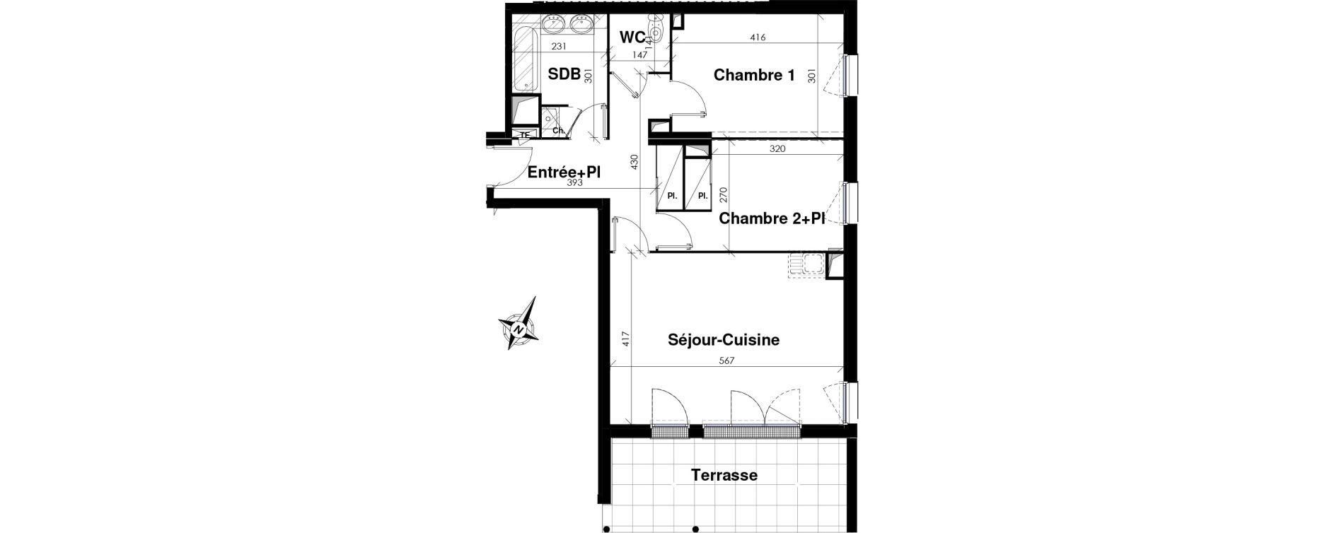 Appartement T3 de 64,56 m2 &agrave; Cugnaux Centre