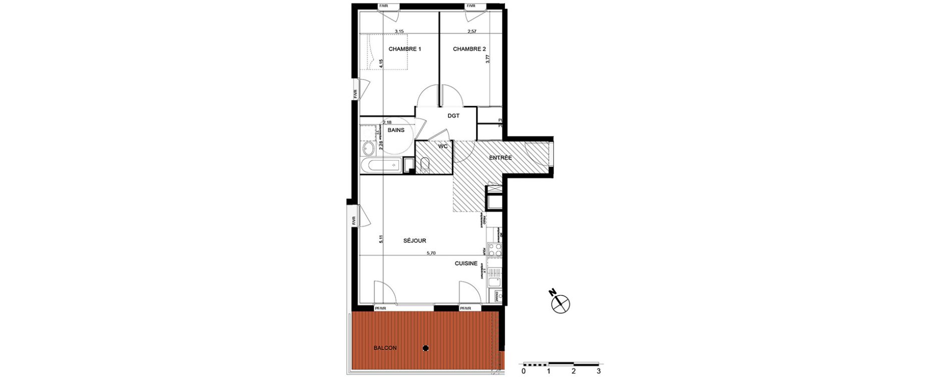 Appartement T3 de 66,55 m2 &agrave; Cugnaux Centre