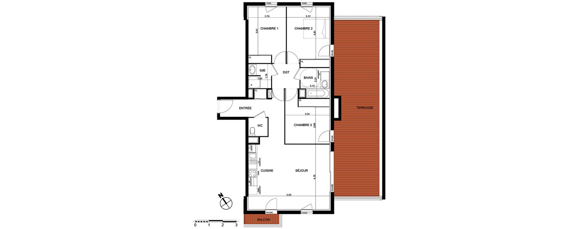 Appartement T4 de 86,96 m2 &agrave; Cugnaux Centre