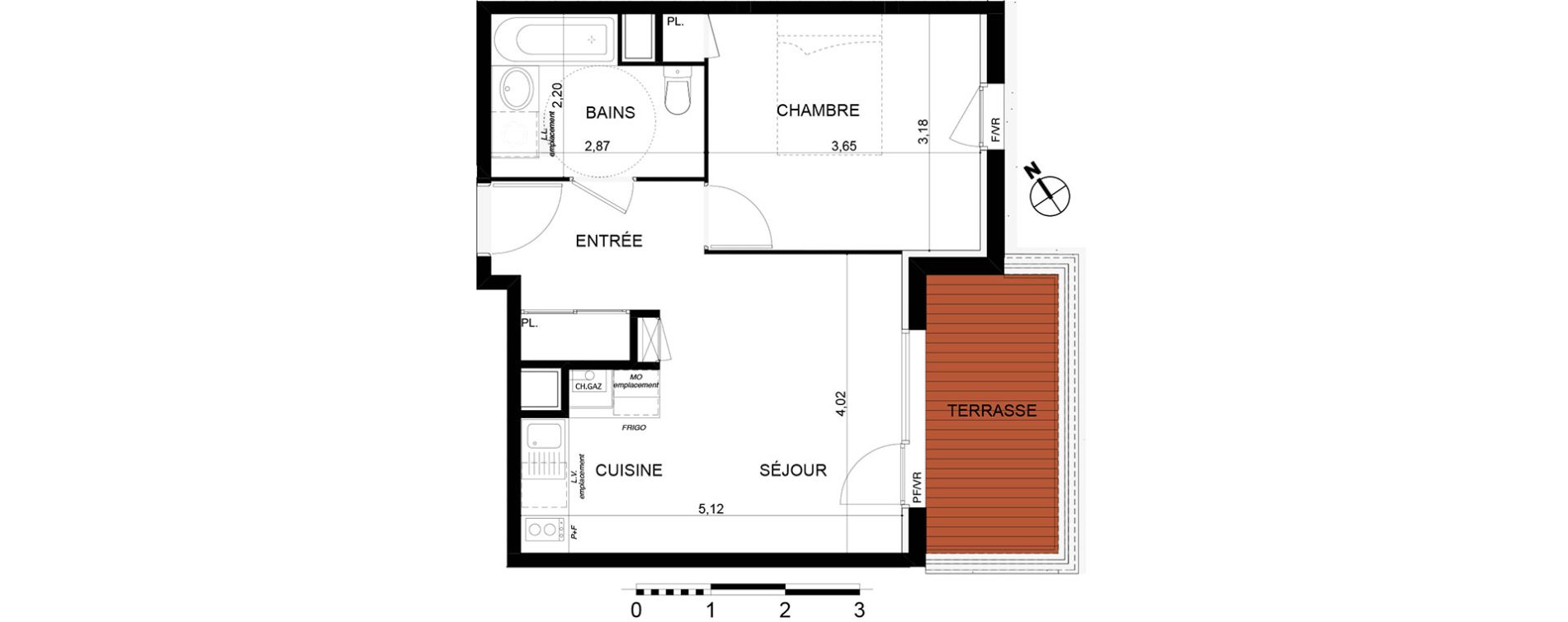 Appartement T2 de 40,03 m2 &agrave; Cugnaux Centre