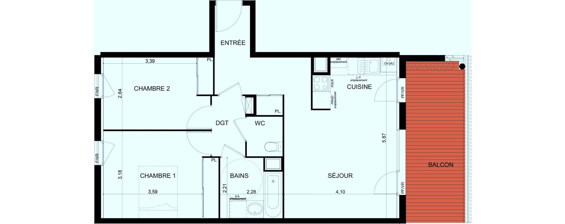 Appartement T3 de 62,58 m2 &agrave; Cugnaux Centre