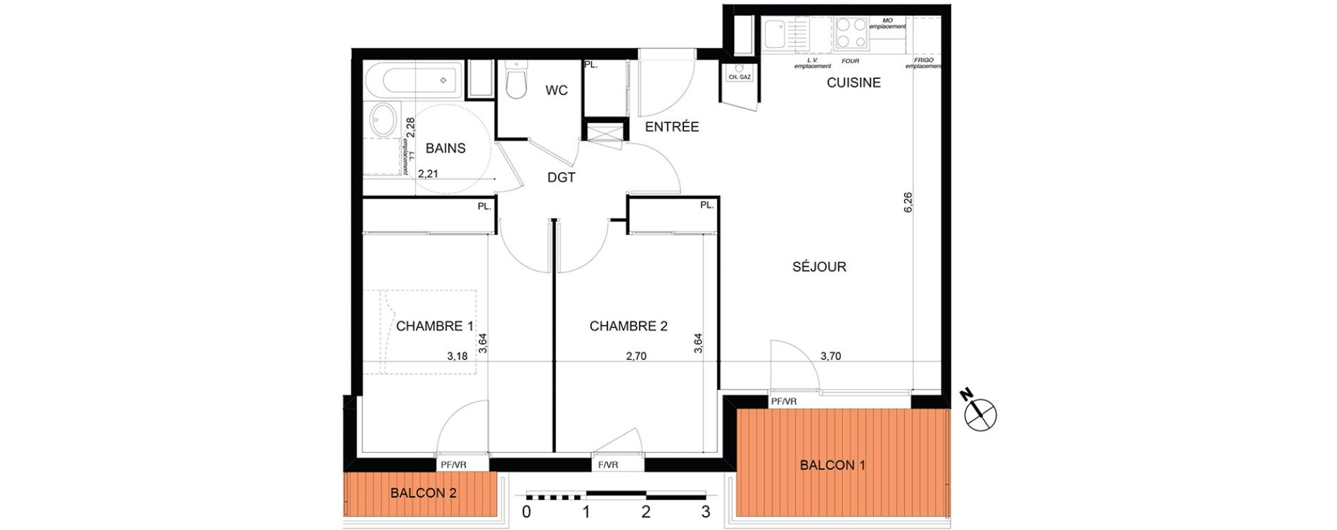Appartement T3 de 60,09 m2 &agrave; Cugnaux Centre