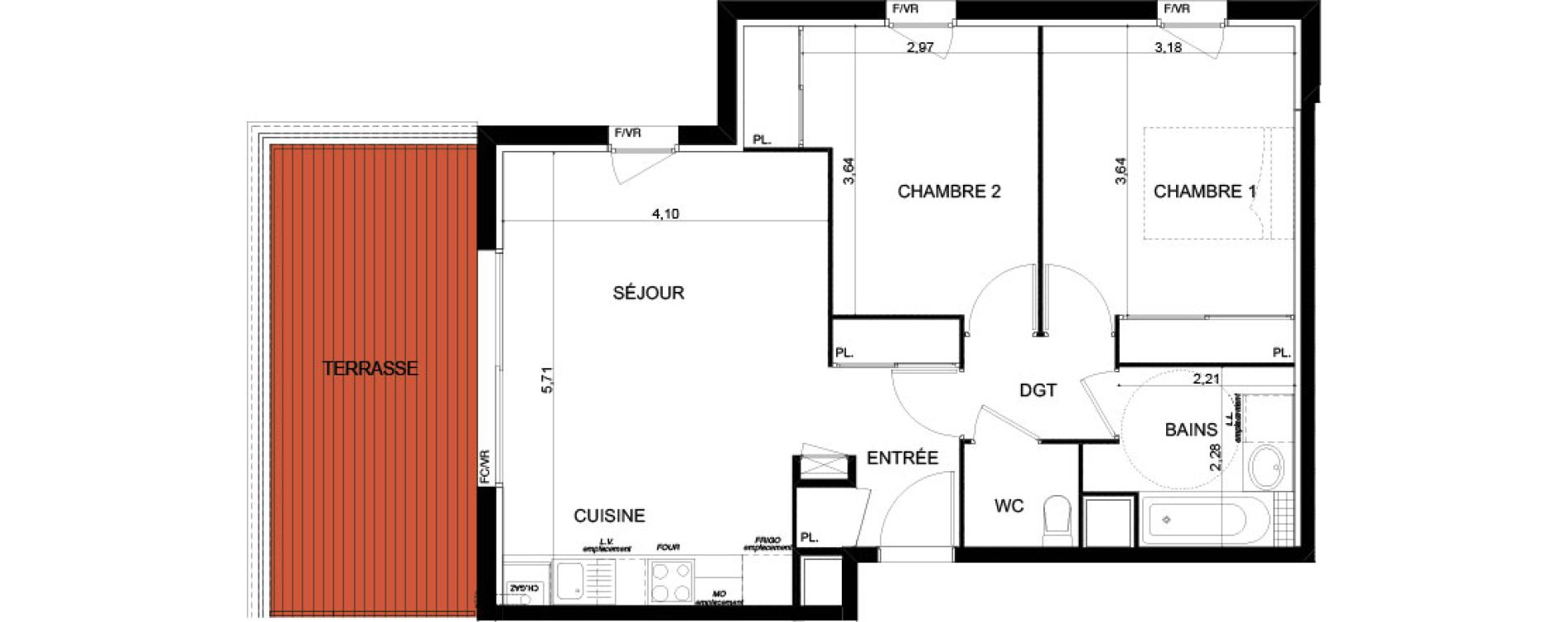 Appartement T3 de 61,28 m2 &agrave; Cugnaux Centre