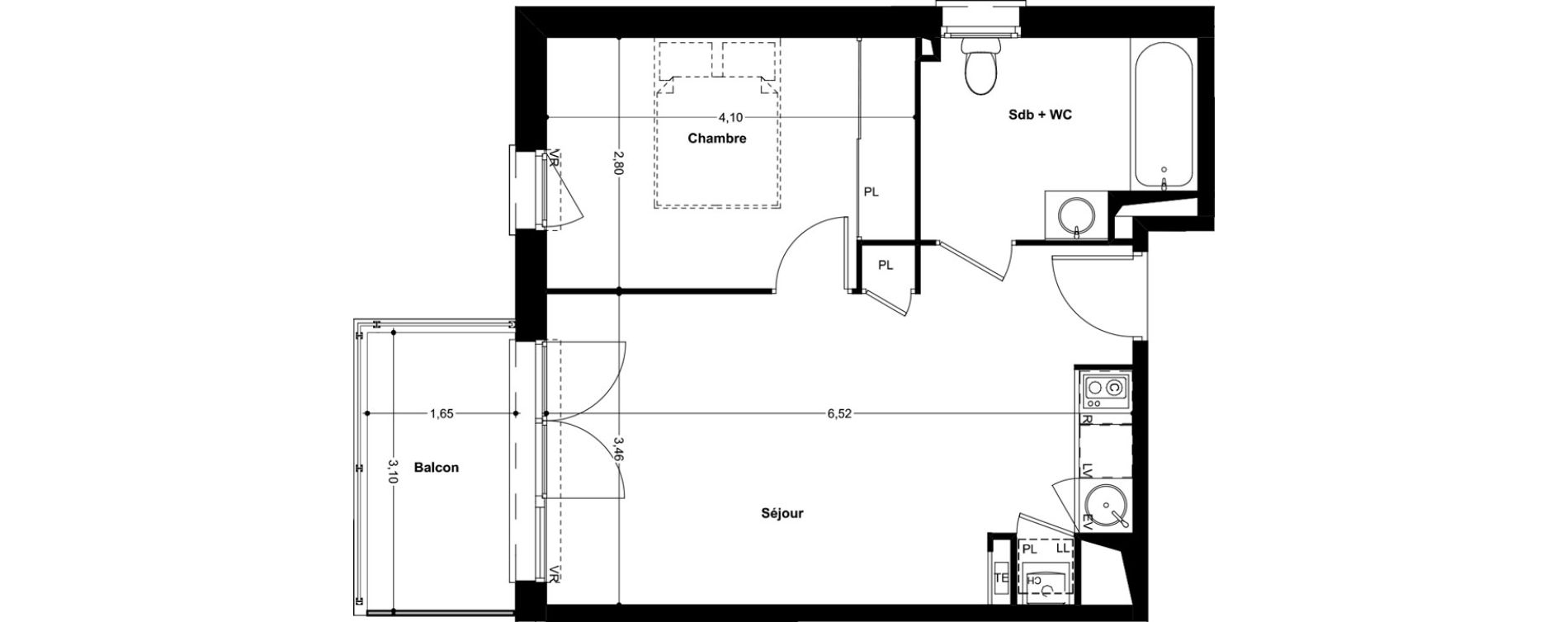 Appartement T2 de 40,90 m2 &agrave; Eaunes Centre