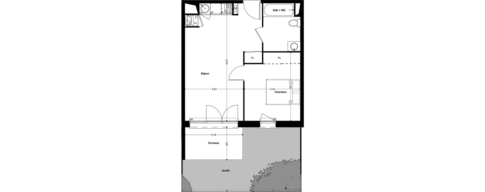 Appartement T2 de 40,08 m2 &agrave; Eaunes Centre