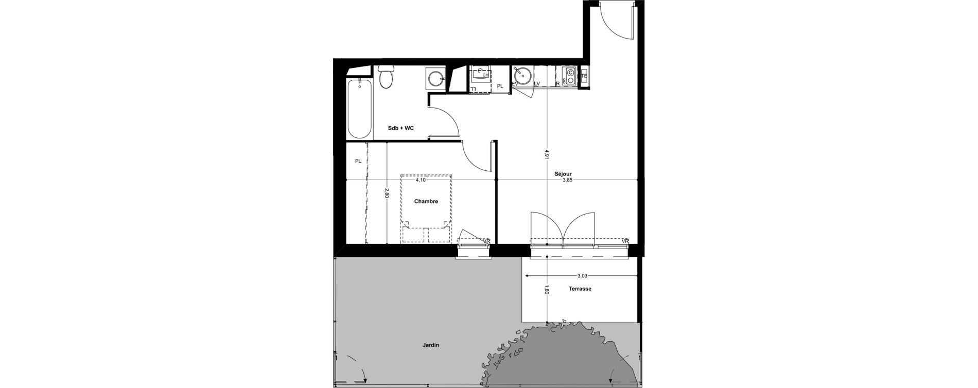 Appartement T2 de 39,96 m2 &agrave; Eaunes Centre