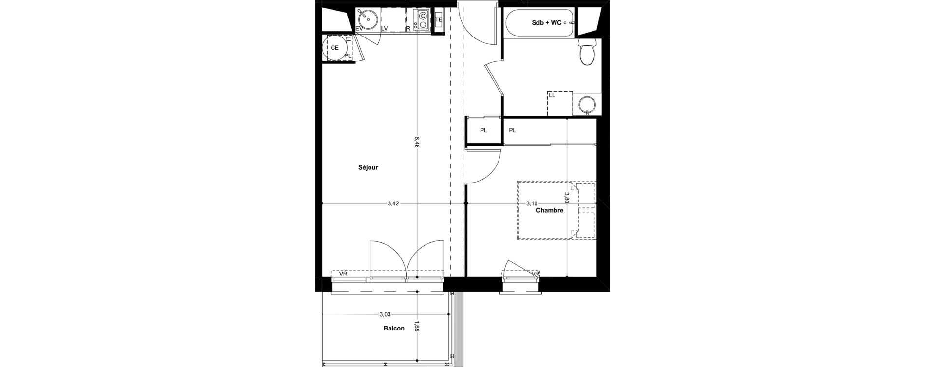 Appartement T2 de 41,02 m2 &agrave; Eaunes Centre