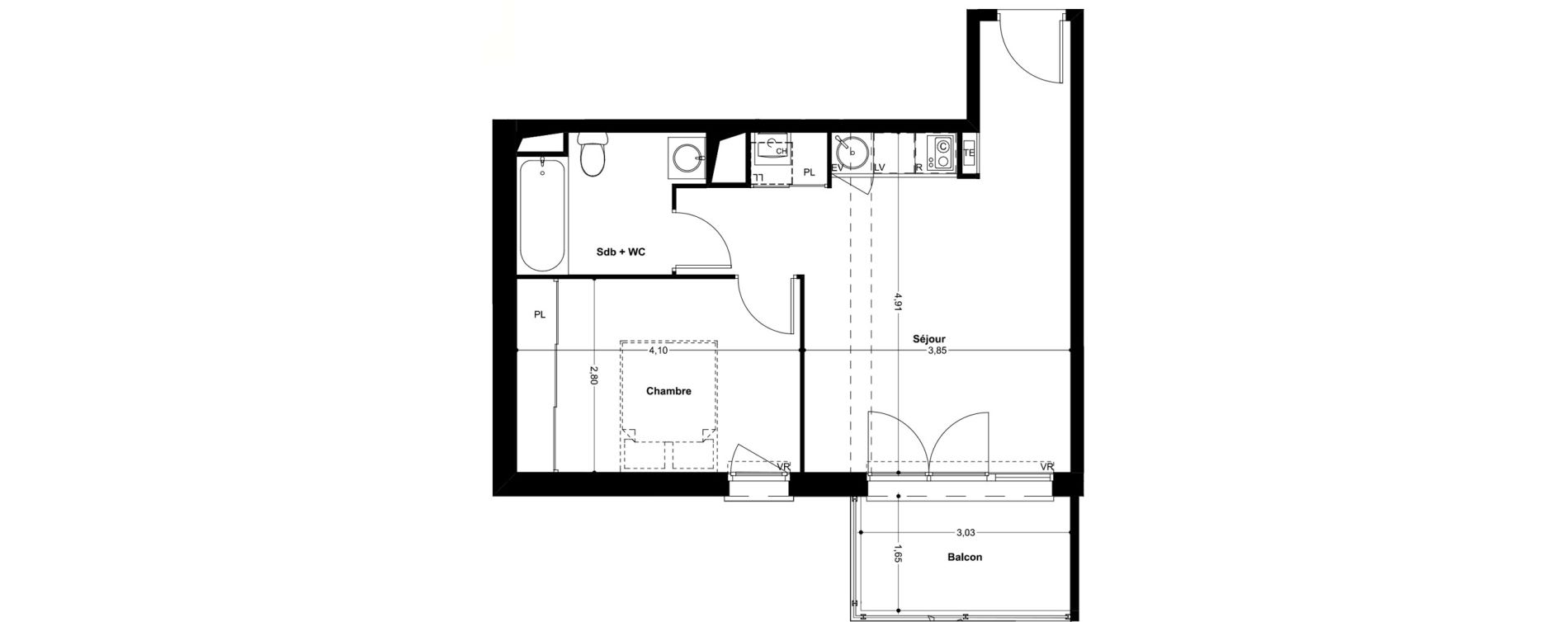 Appartement T2 de 39,96 m2 &agrave; Eaunes Centre