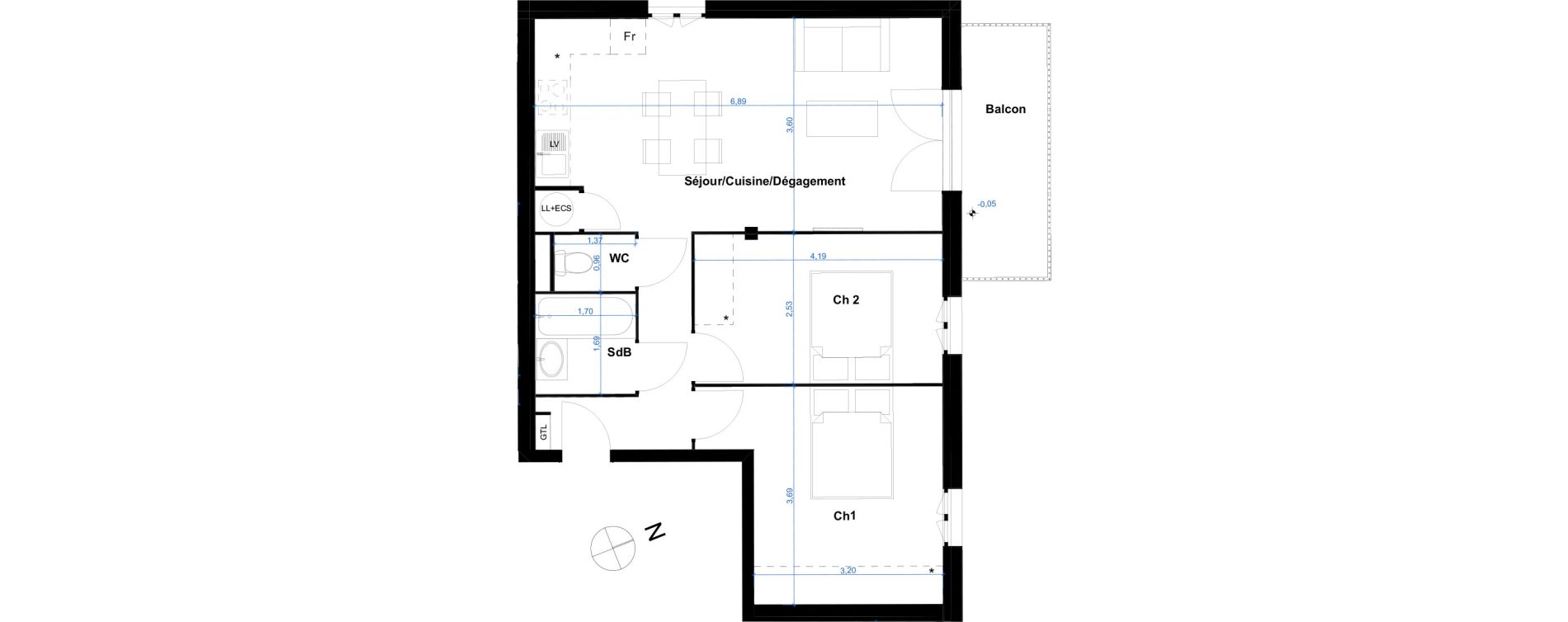 Appartement T3 de 57,09 m2 &agrave; Eaunes Centre