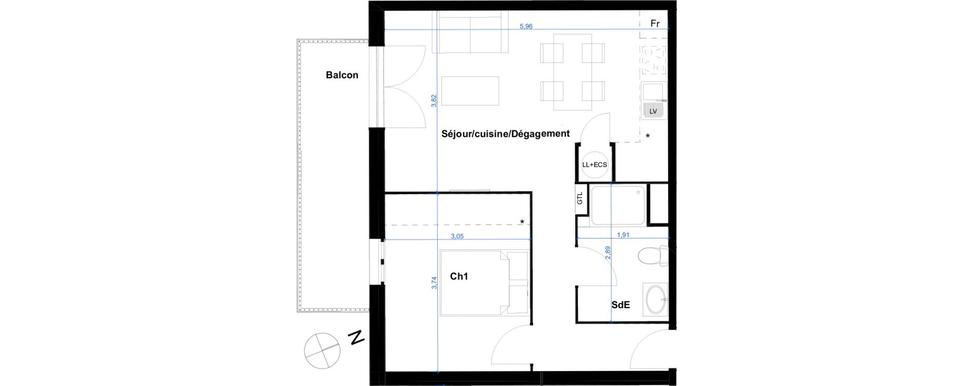 Appartement T2 de 43,95 m2 &agrave; Eaunes Centre
