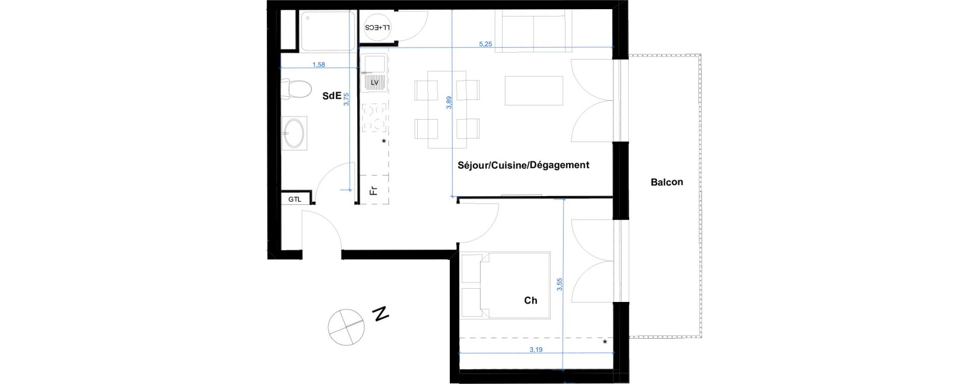 Appartement T2 de 41,41 m2 &agrave; Eaunes Centre
