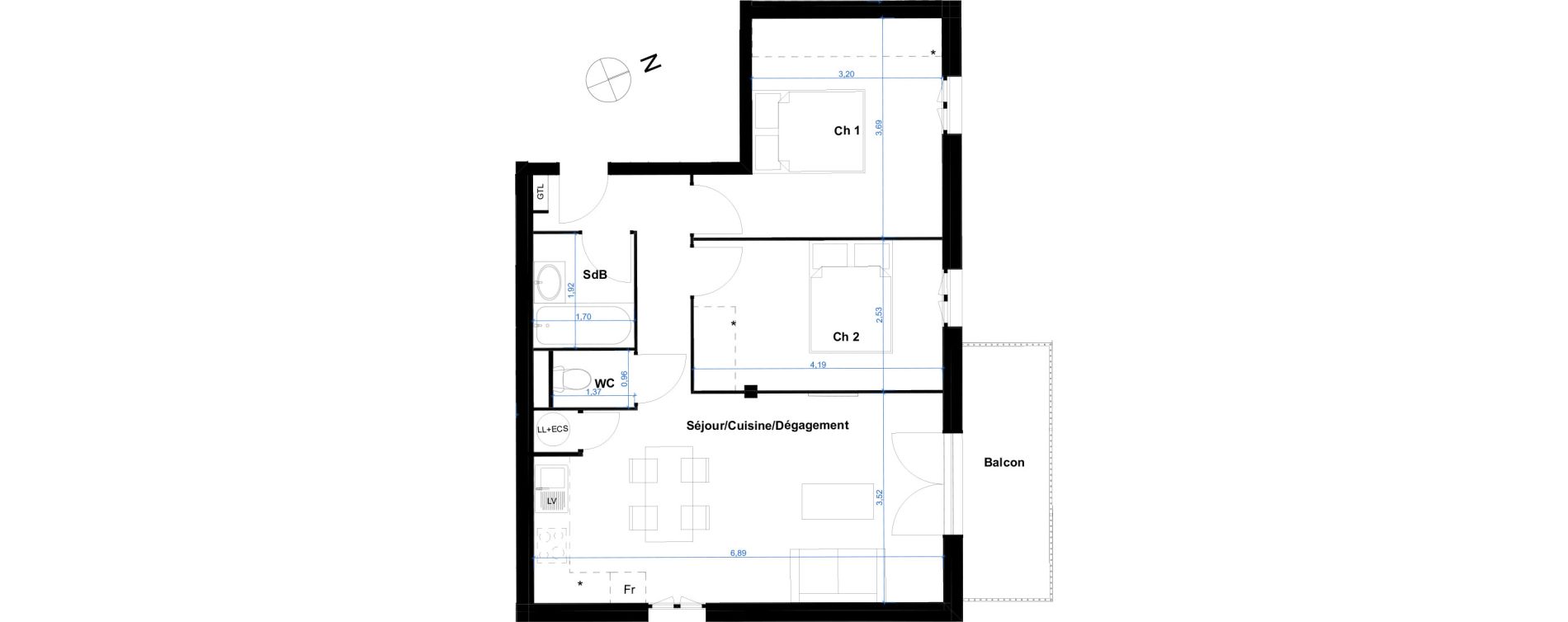 Appartement T3 de 56,61 m2 &agrave; Eaunes Centre