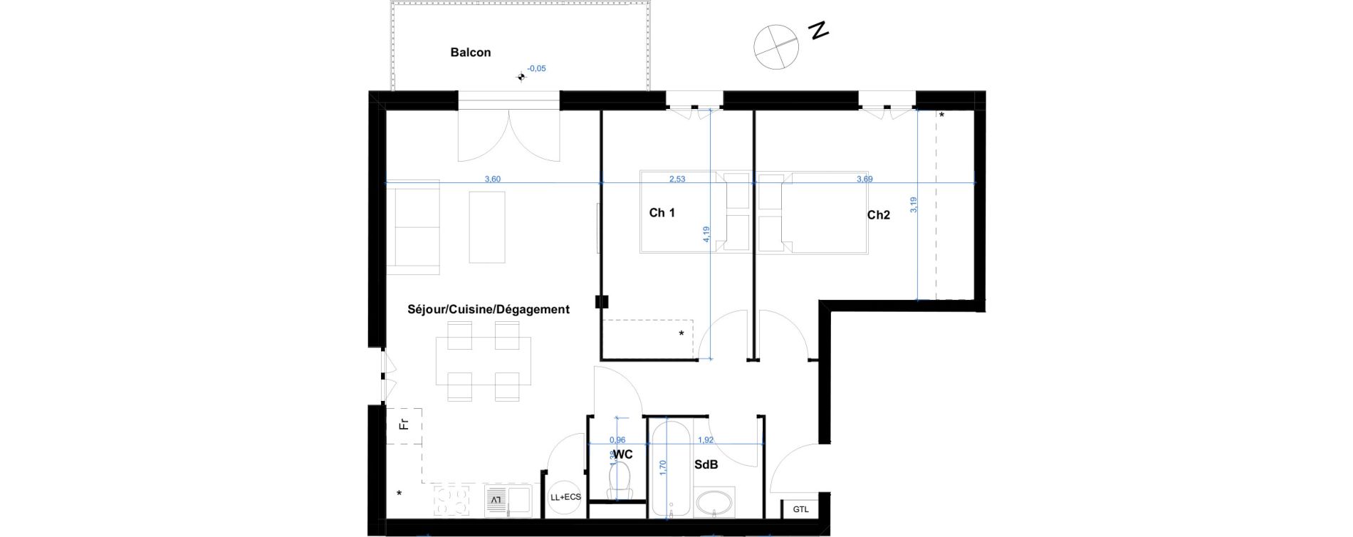 Appartement T3 de 57,05 m2 &agrave; Eaunes Centre
