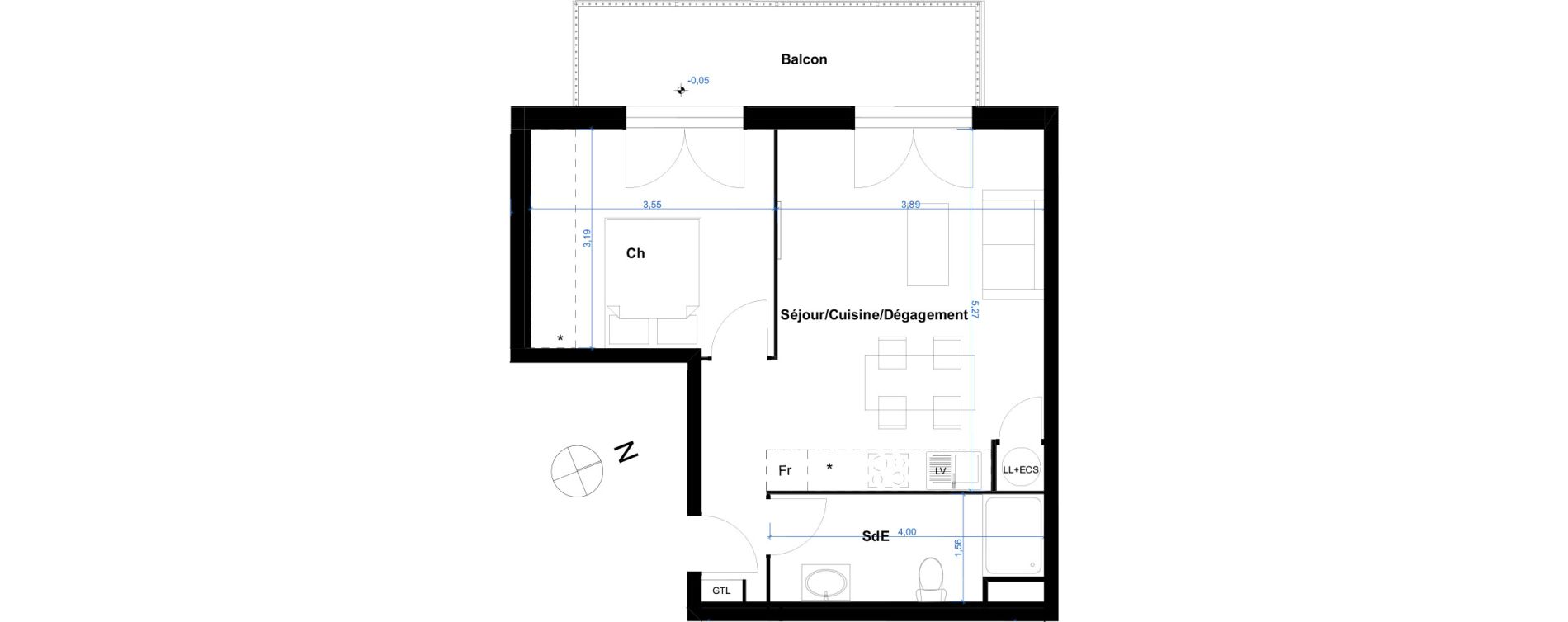 Appartement T2 de 41,05 m2 &agrave; Eaunes Centre