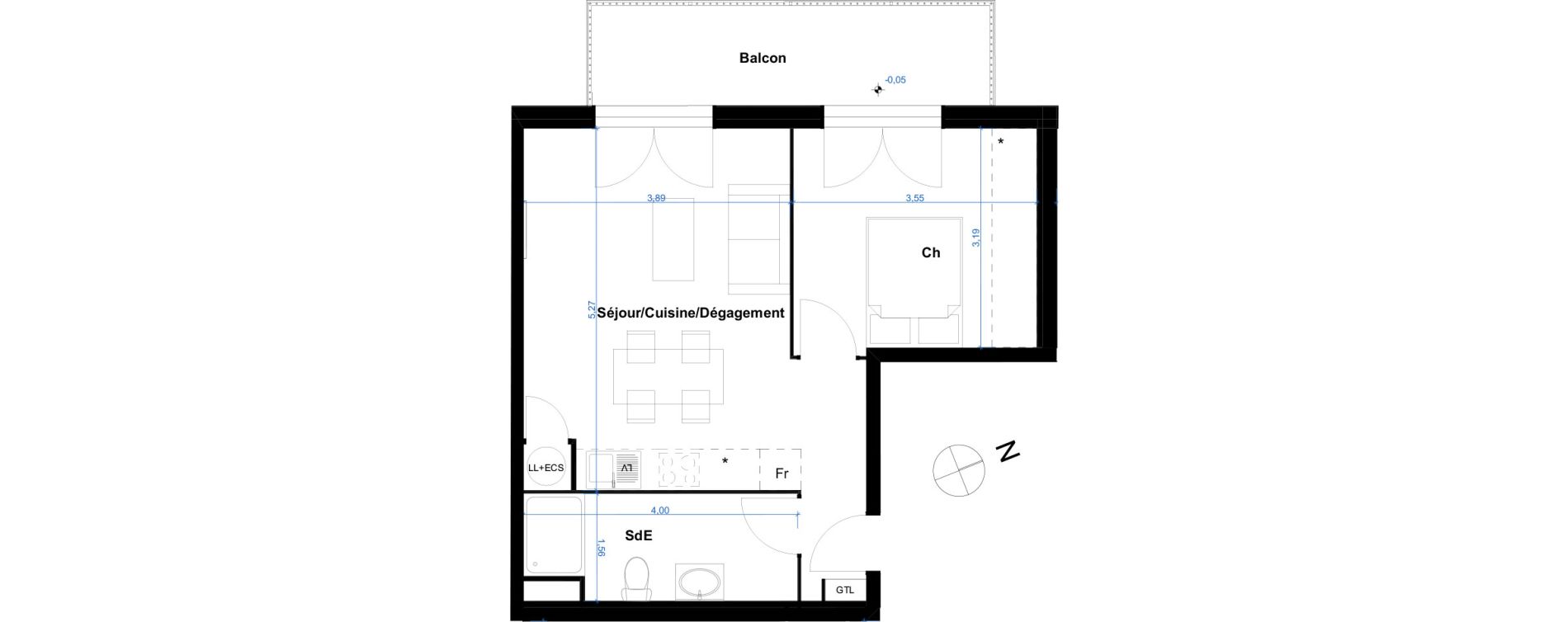Appartement T2 de 41,25 m2 &agrave; Eaunes Centre