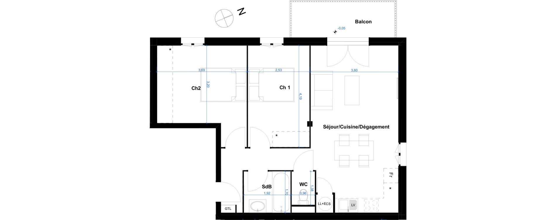 Appartement T3 de 57,10 m2 &agrave; Eaunes Centre