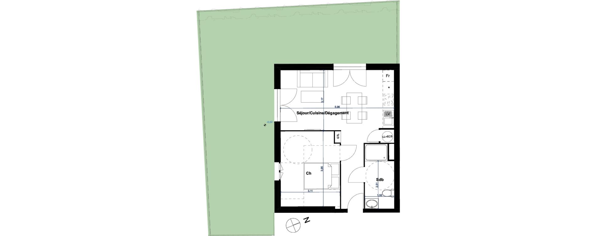 Appartement T2 de 41,96 m2 &agrave; Eaunes Centre