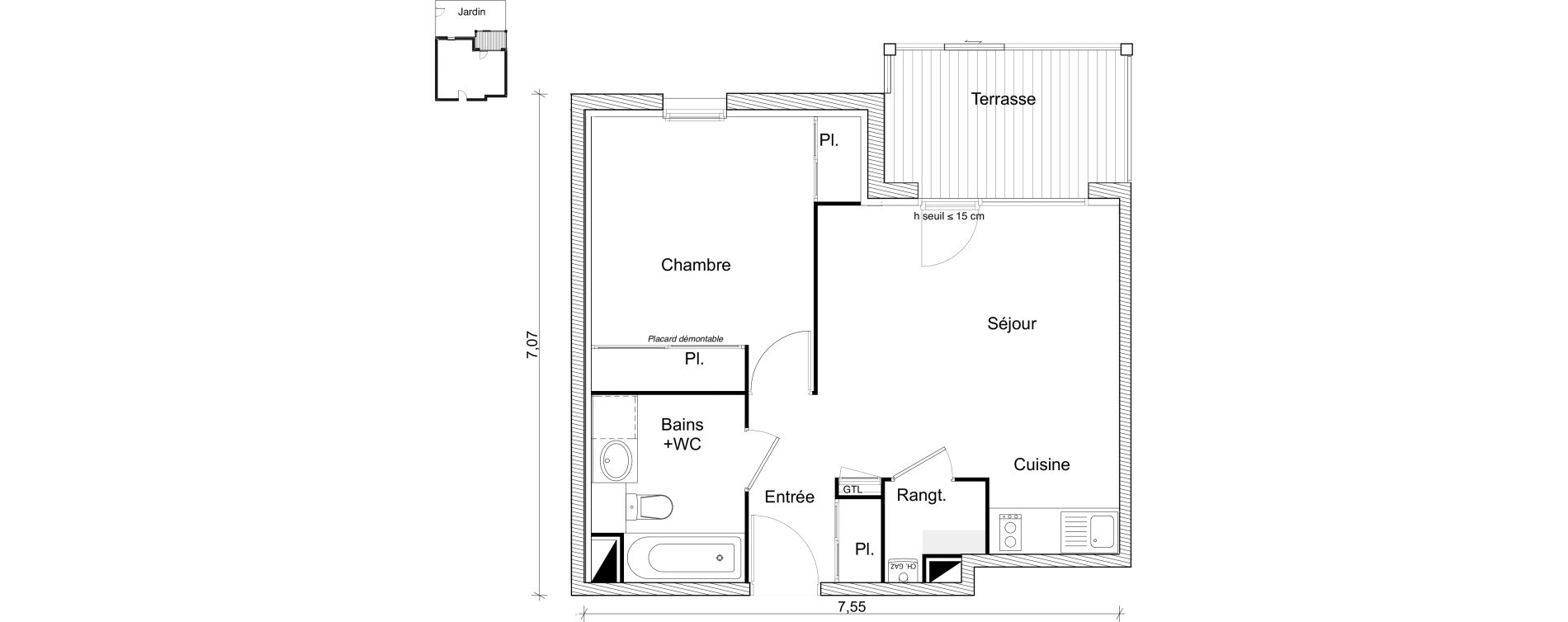 Appartement T2 de 41,88 m2 &agrave; Eaunes Centre