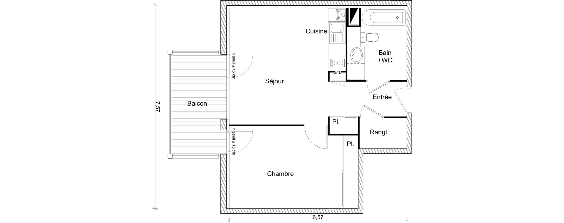 Appartement T2 de 44,49 m2 &agrave; Eaunes Centre