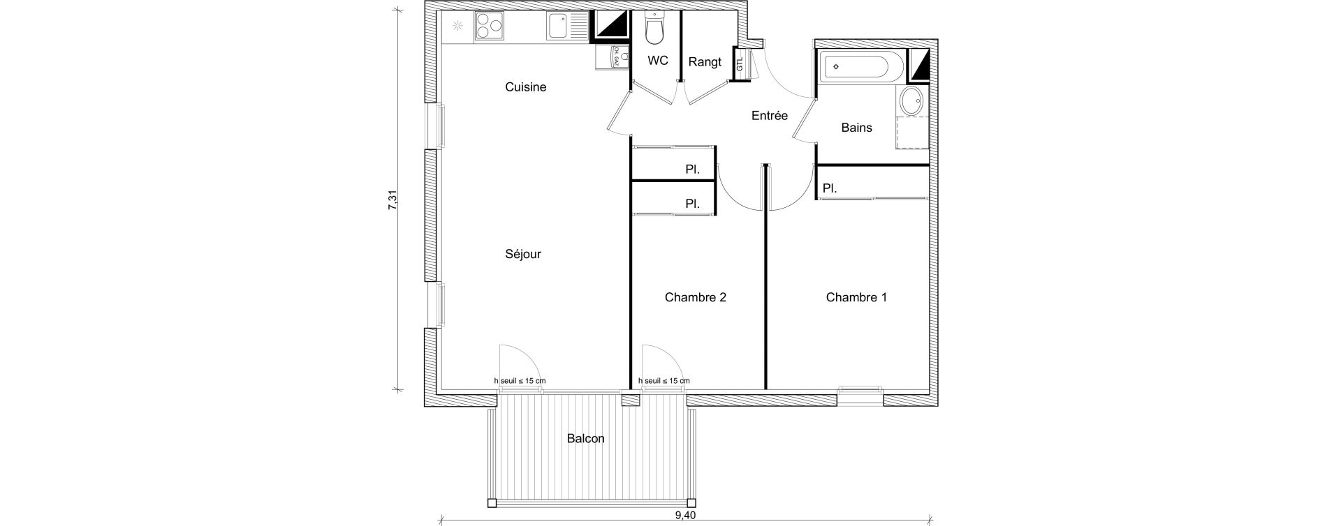 Appartement T3 de 63,44 m2 &agrave; Eaunes Centre