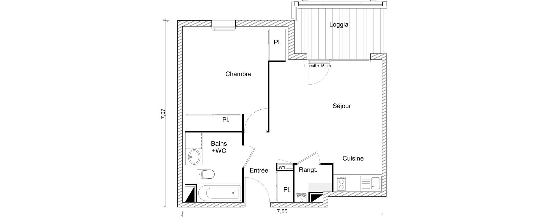 Appartement T2 de 41,89 m2 &agrave; Eaunes Centre