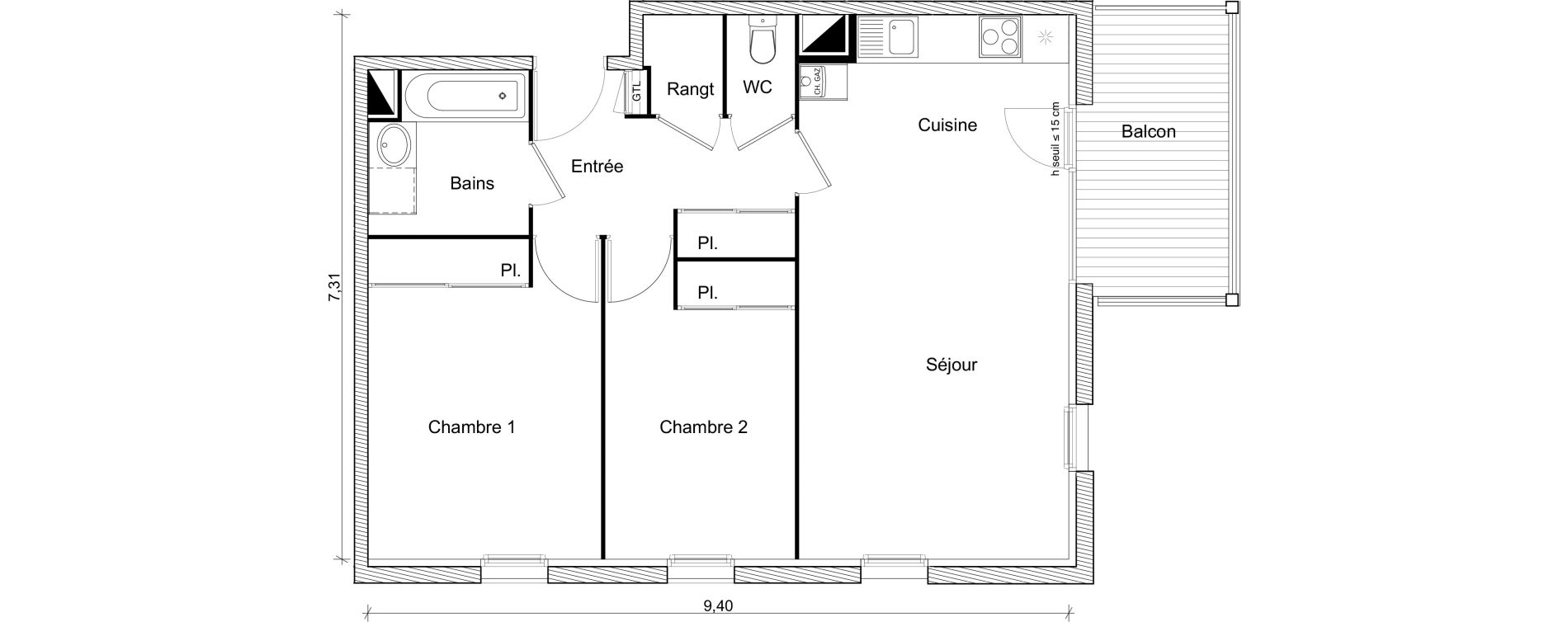 Appartement T3 de 63,44 m2 &agrave; Eaunes Centre