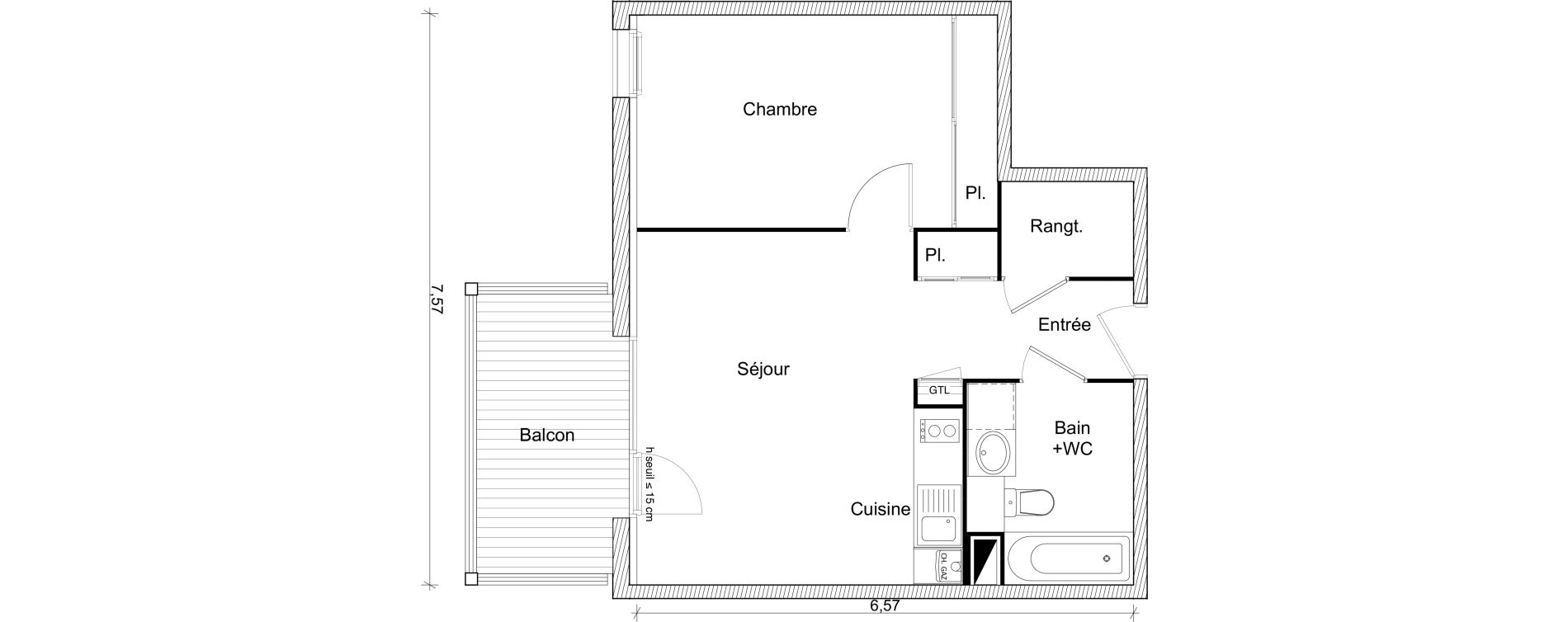 Appartement T2 de 44,17 m2 &agrave; Eaunes Centre