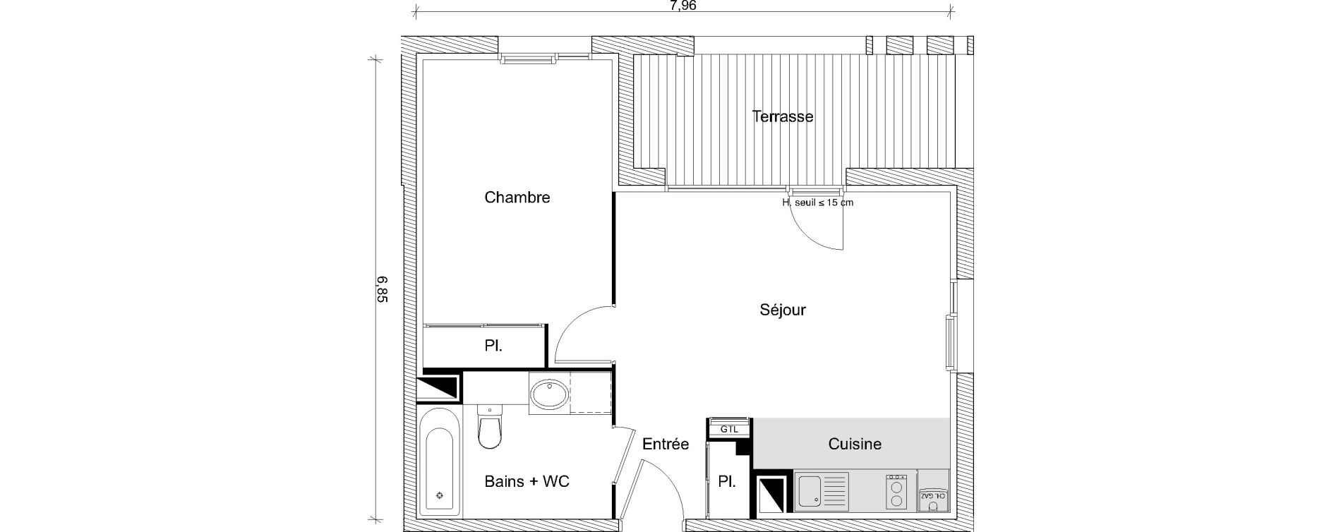 Appartement T2 de 42,19 m2 &agrave; Eaunes Centre