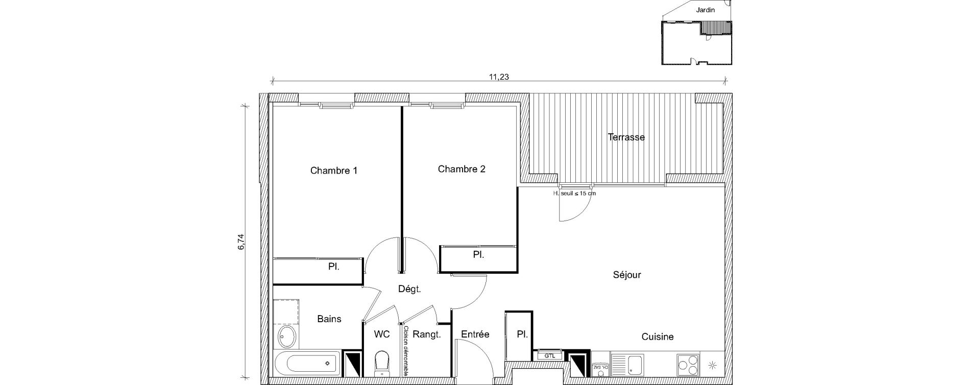 Appartement T3 de 62,24 m2 &agrave; Eaunes Centre