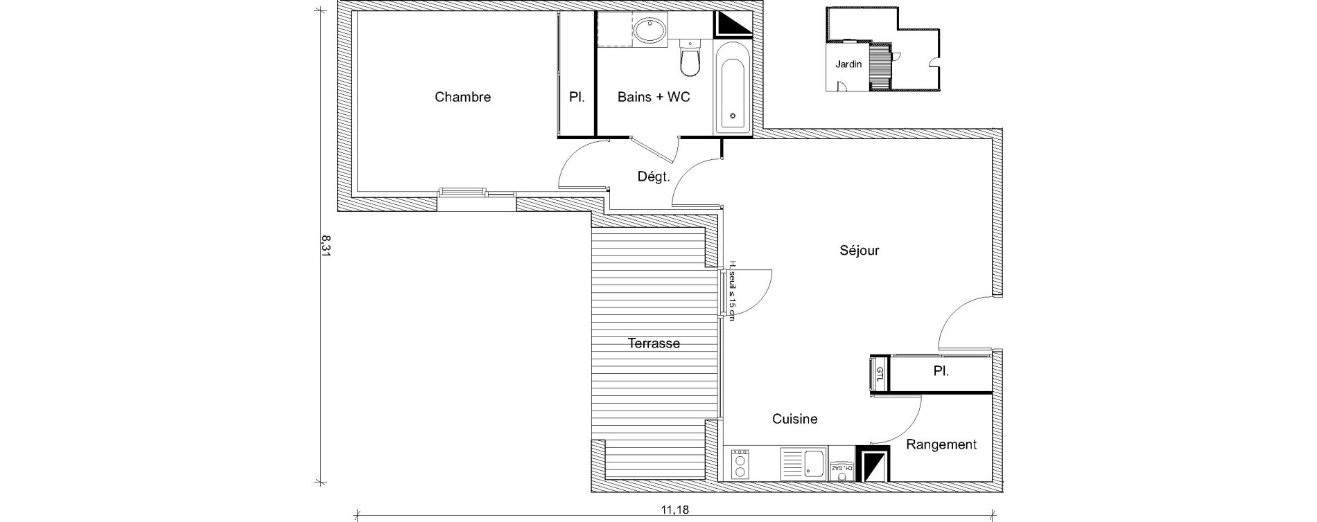 Appartement T2 de 49,32 m2 &agrave; Eaunes Centre