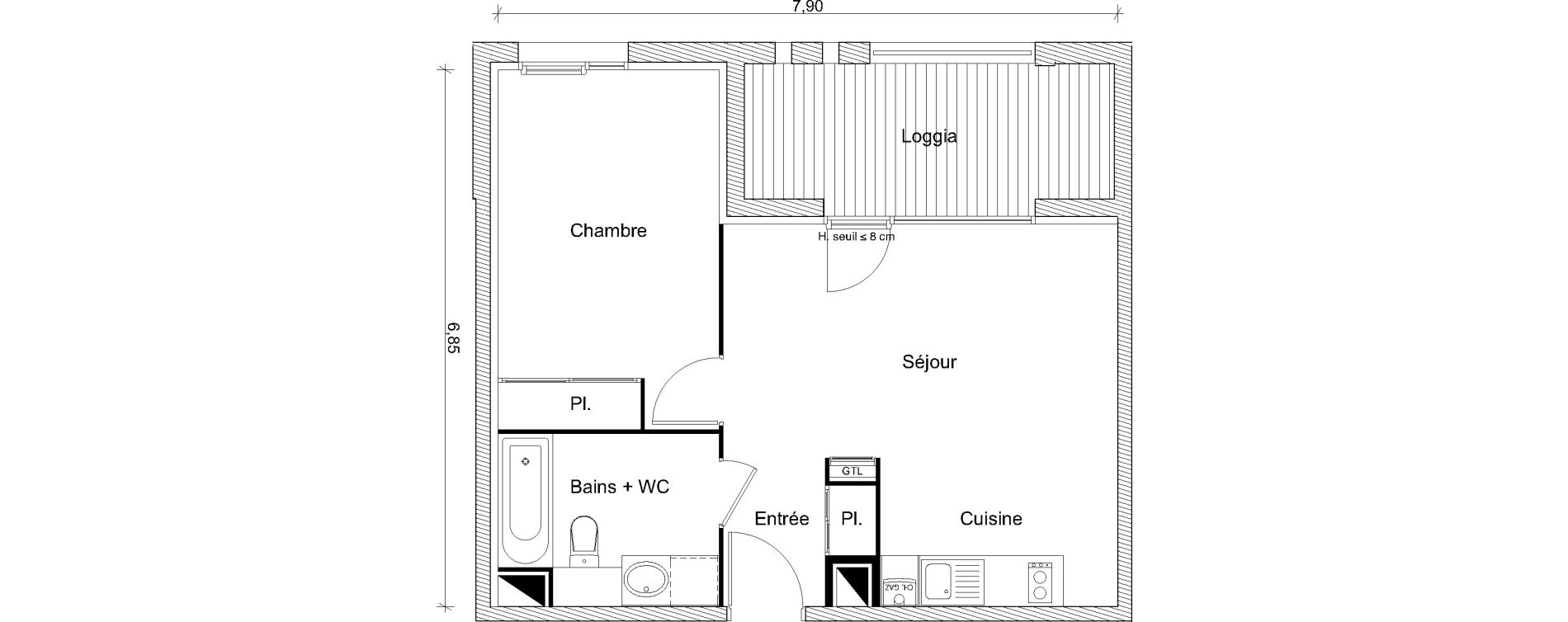 Appartement T2 de 42,46 m2 &agrave; Eaunes Centre