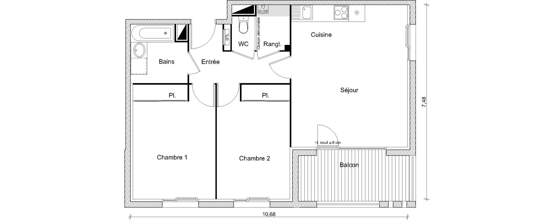 Appartement T3 de 64,96 m2 &agrave; Eaunes Centre