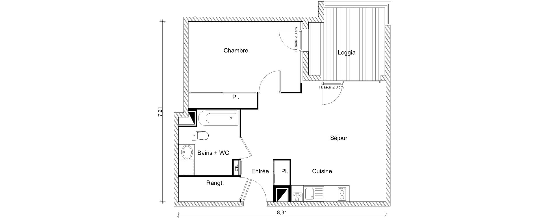 Appartement T2 de 48,02 m2 &agrave; Eaunes Centre