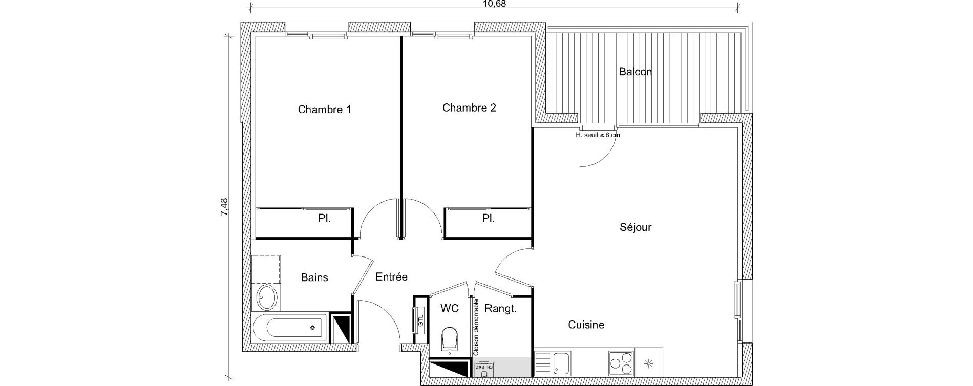 Appartement T3 de 65,00 m2 &agrave; Eaunes Centre