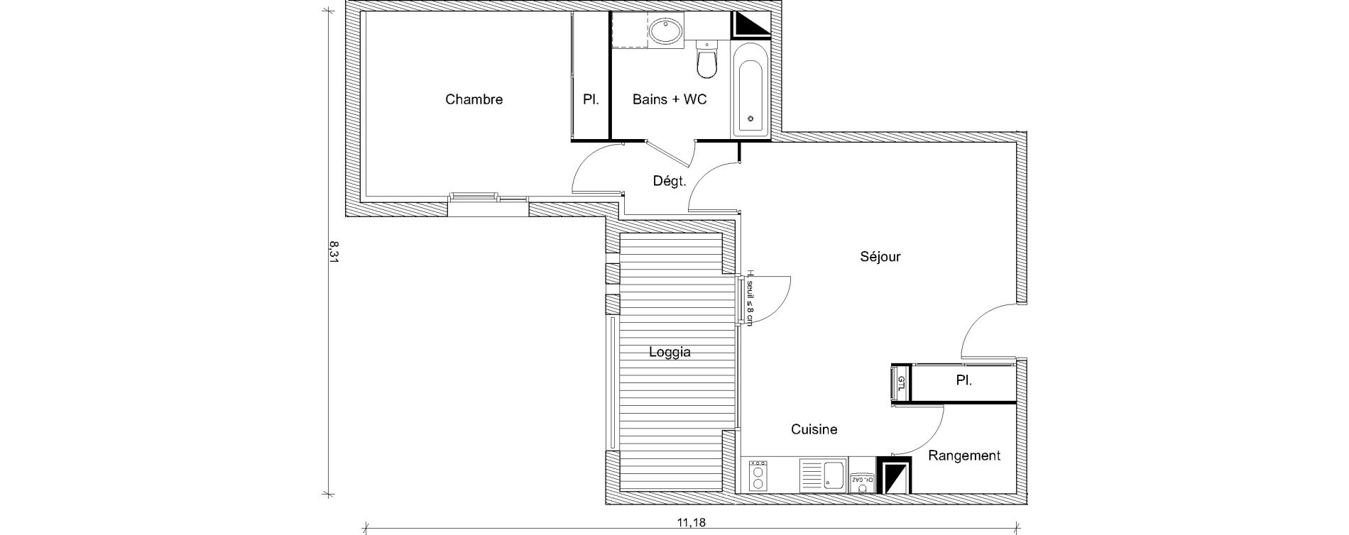 Appartement T2 de 49,32 m2 &agrave; Eaunes Centre