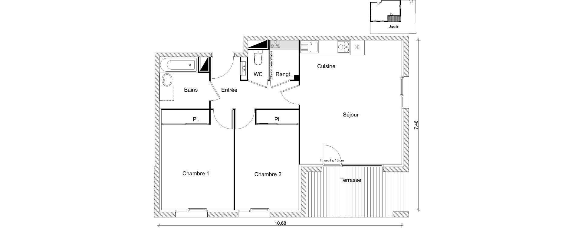Appartement T3 de 64,96 m2 &agrave; Eaunes Centre