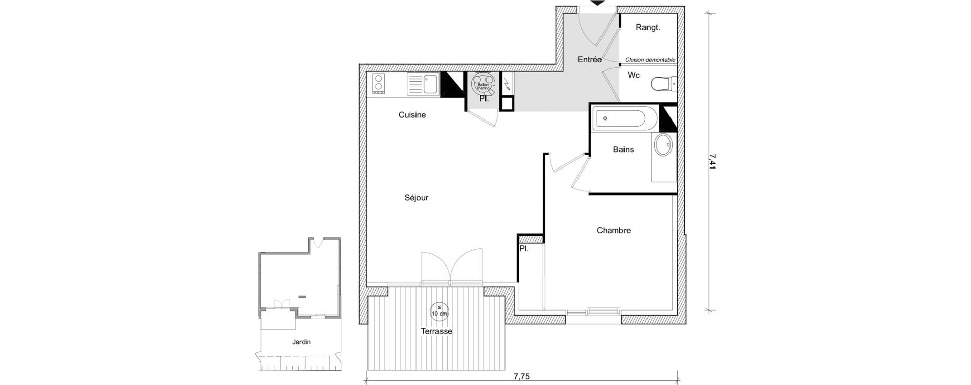 Appartement T2 de 45,19 m2 &agrave; Eaunes Centre