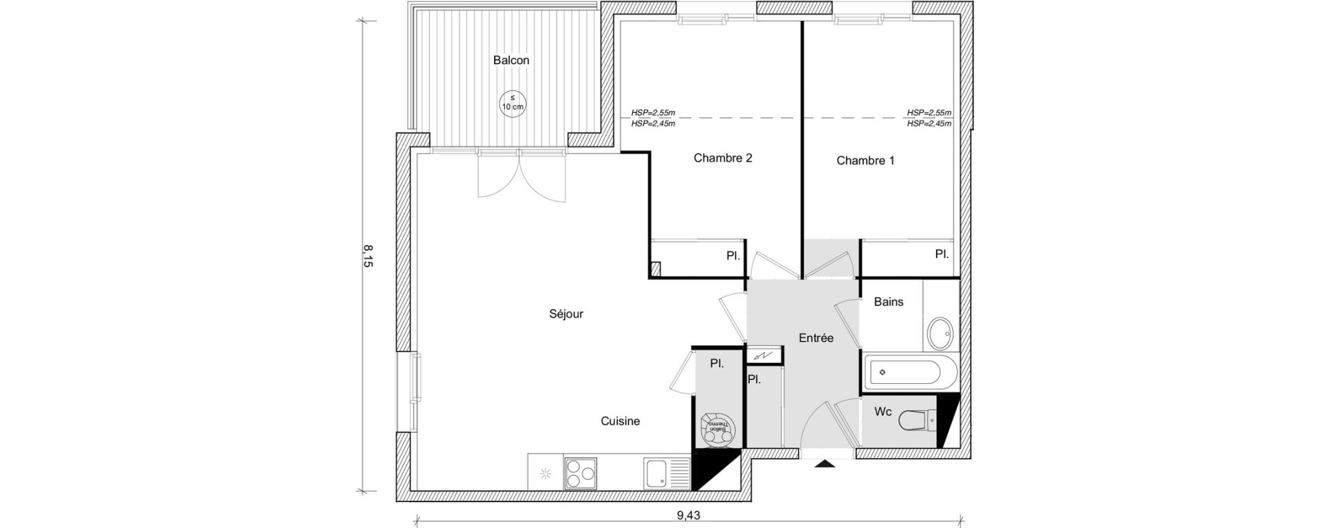 Appartement T3 de 62,59 m2 &agrave; Eaunes Centre