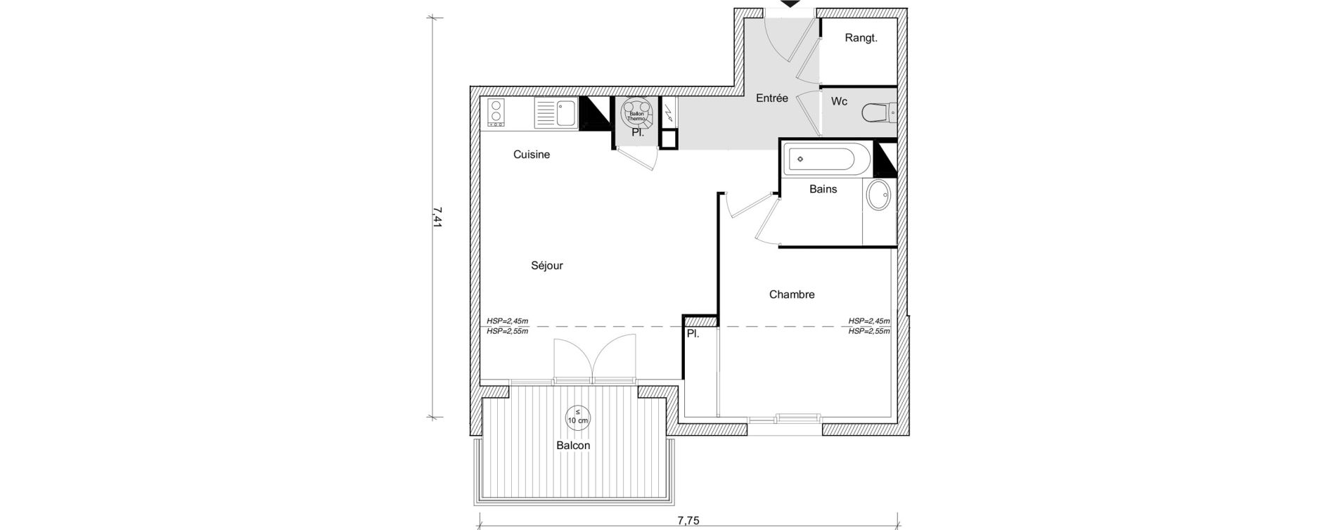 Appartement T2 de 45,16 m2 &agrave; Eaunes Centre