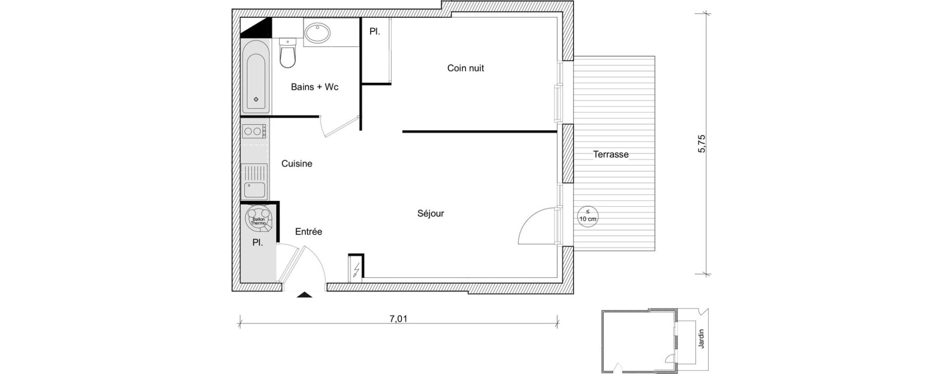 Appartement T1 bis de 39,32 m2 &agrave; Eaunes Centre