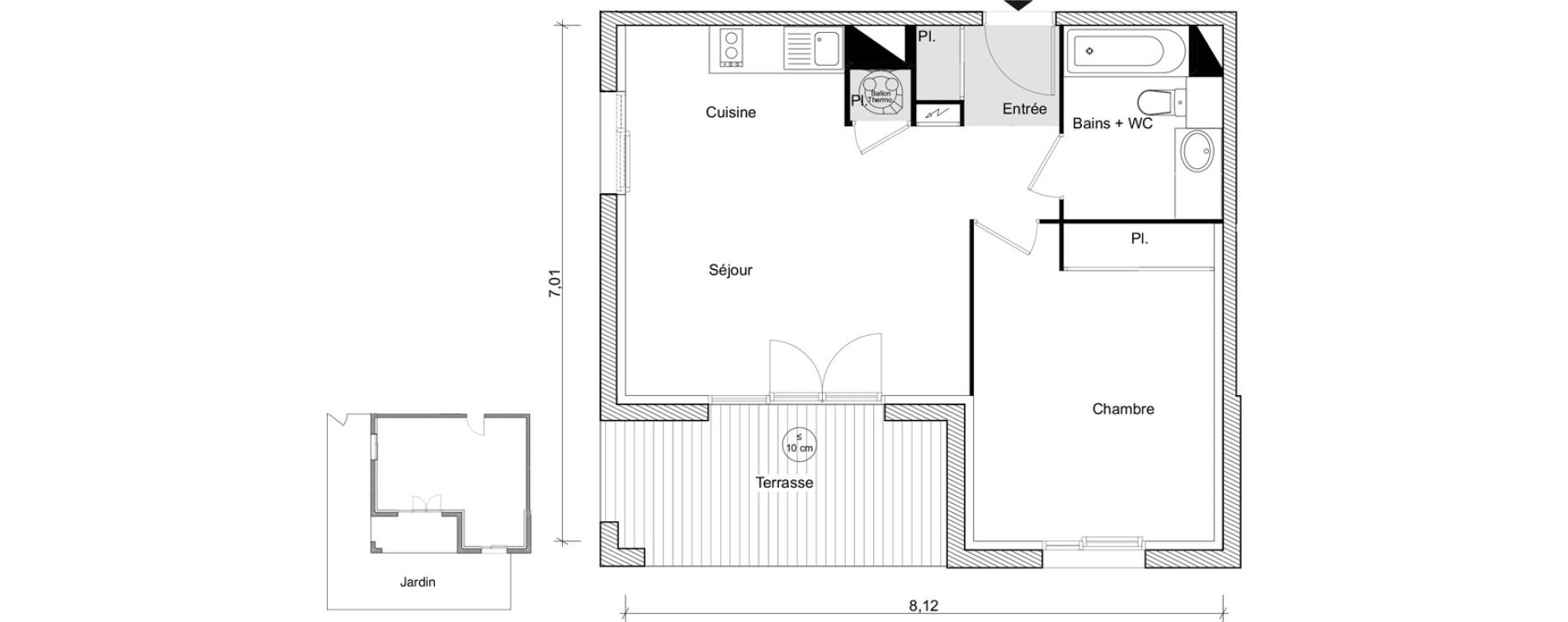 Appartement T2 de 45,13 m2 &agrave; Eaunes Centre