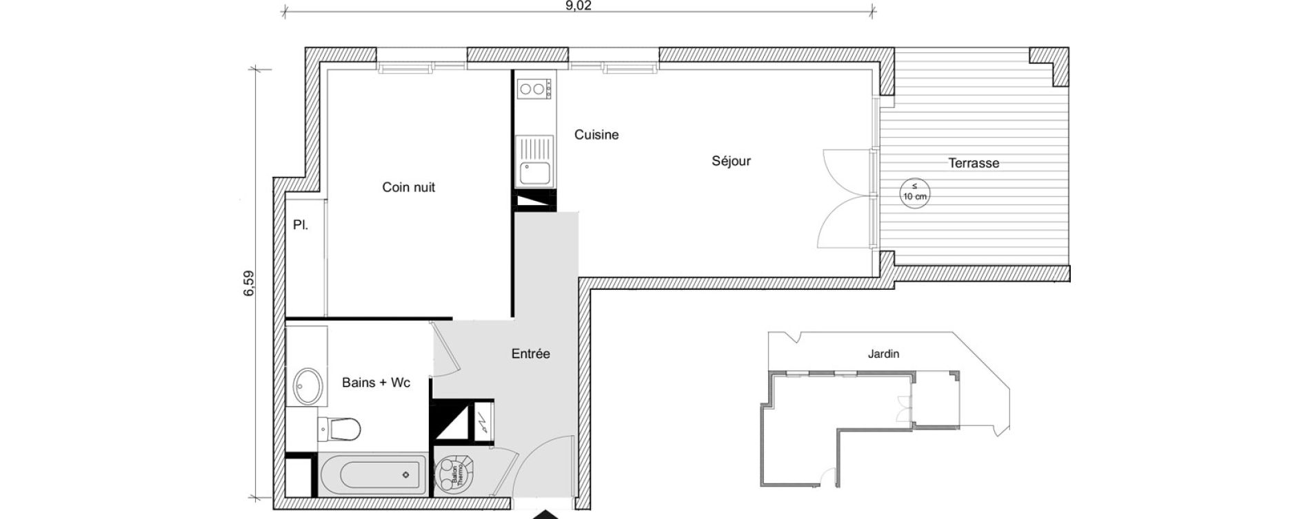 Appartement T1 bis de 40,92 m2 &agrave; Eaunes Centre